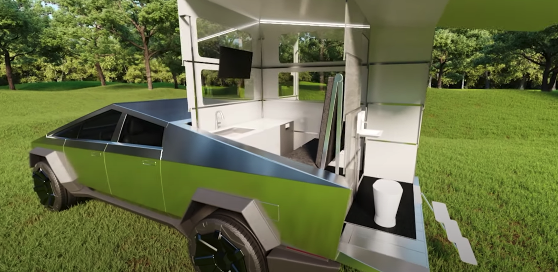 Telescopic camper makes Tesla's Cybertruck an all-electric tiny cabin